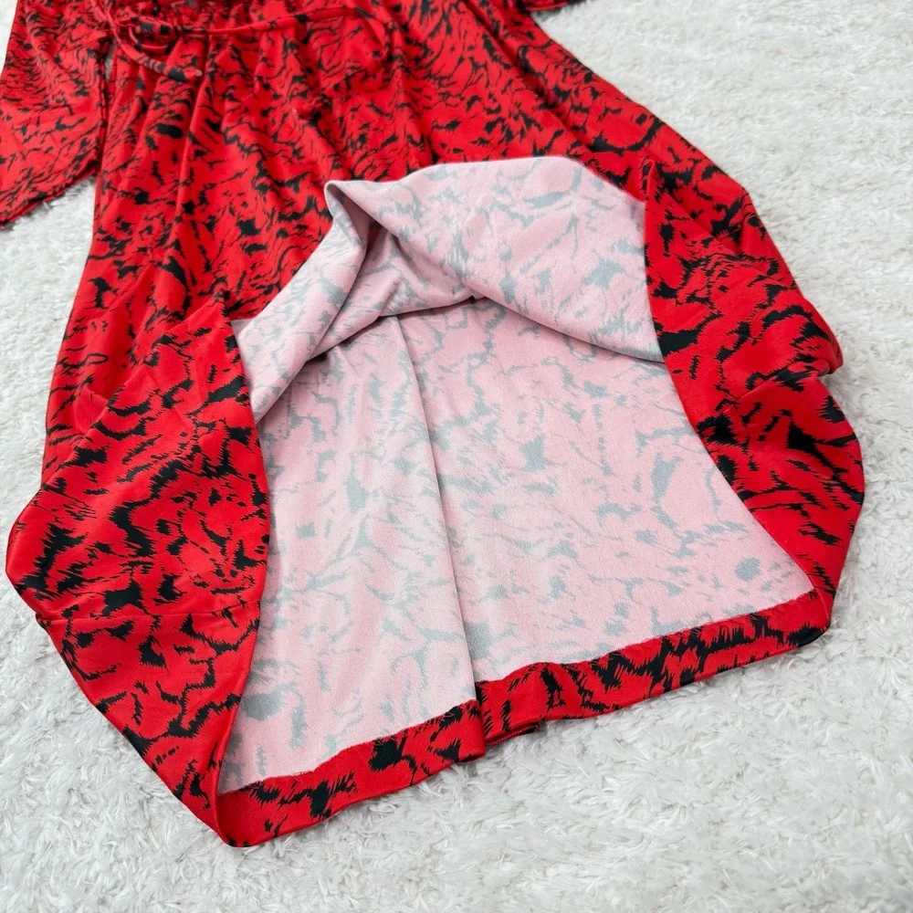 Blair Red Midi Dress Women's Vintage Retro Mock Neck LS Belted Abstract Print - Picture 8 of 12